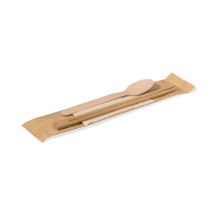 長碳化竹雙生筷 + 木製匙紙巾套裝（500套）