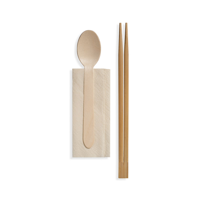 長碳化竹雙生筷 + 木製匙紙巾套裝（500套）